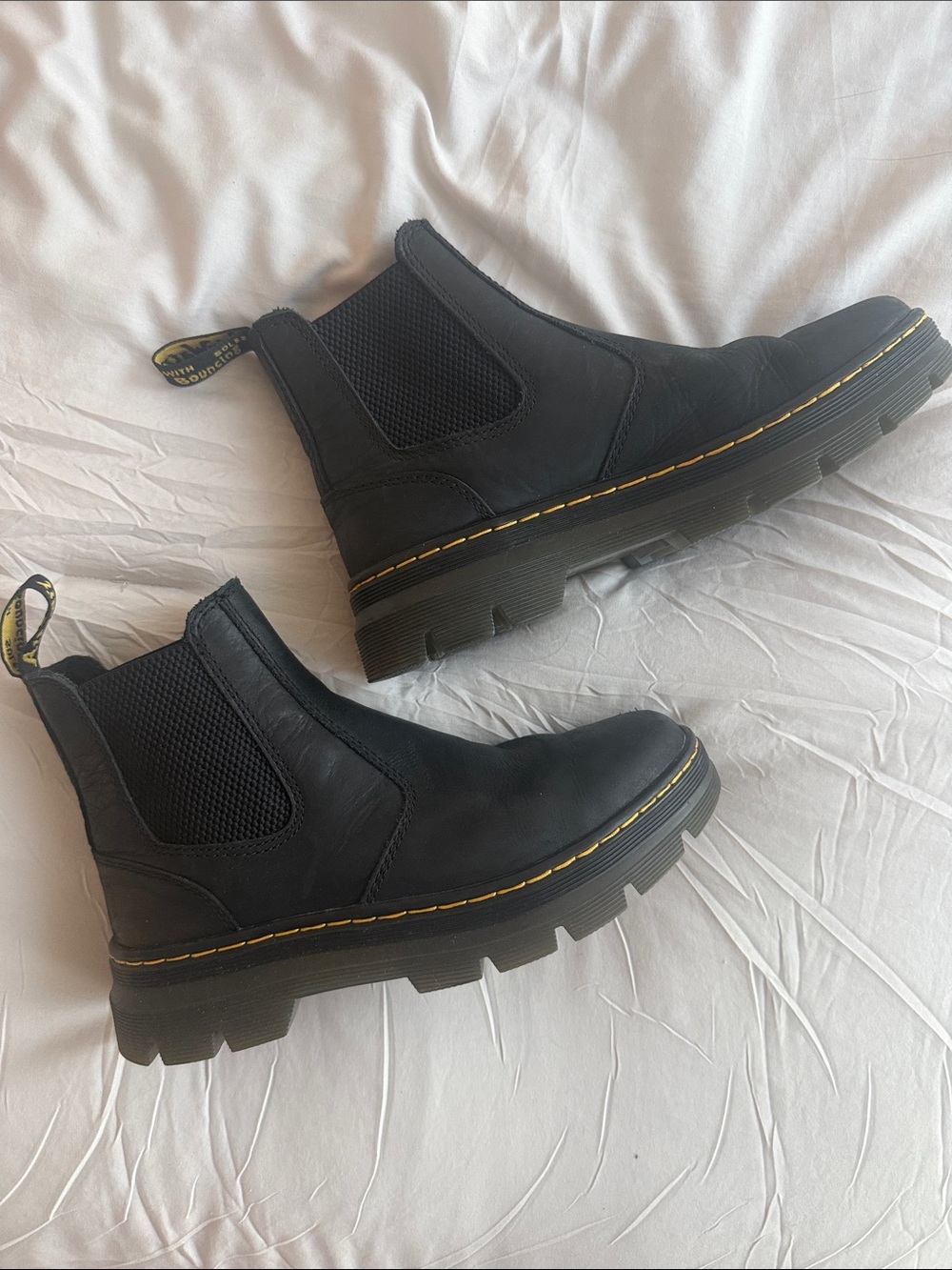 DR MARTENS Black Chelsea Boots with Yellow Stitching